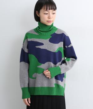 カモフラージュ柄ニット(グリーン-F)