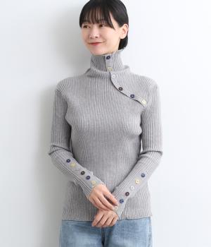 配色ボタンハイネックニットプルオーバー