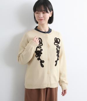 フラワーモチーフ刺繍風ニットカーディガン