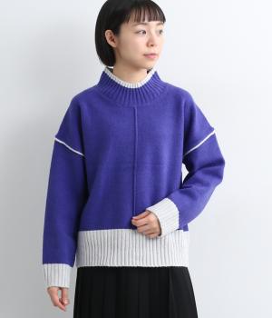 ボトルネック配色リブニット