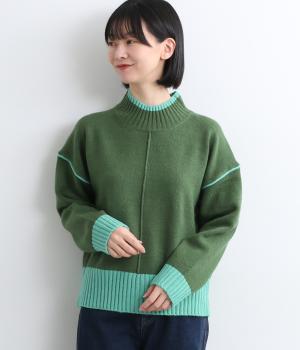 ボトルネック配色リブニット(グリーン-F)