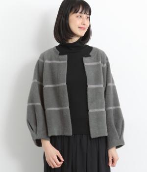シャギーボーダーニットカーディガン(グレー-F)