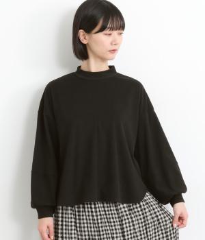 微起毛ハイネック切替カットソー(ブラック-F)