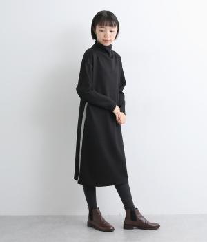 ボトルネックサイドラインワンピース(ブラック-F)