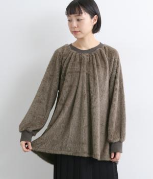 シャギー×異素材切替長袖Aラインカットソー
