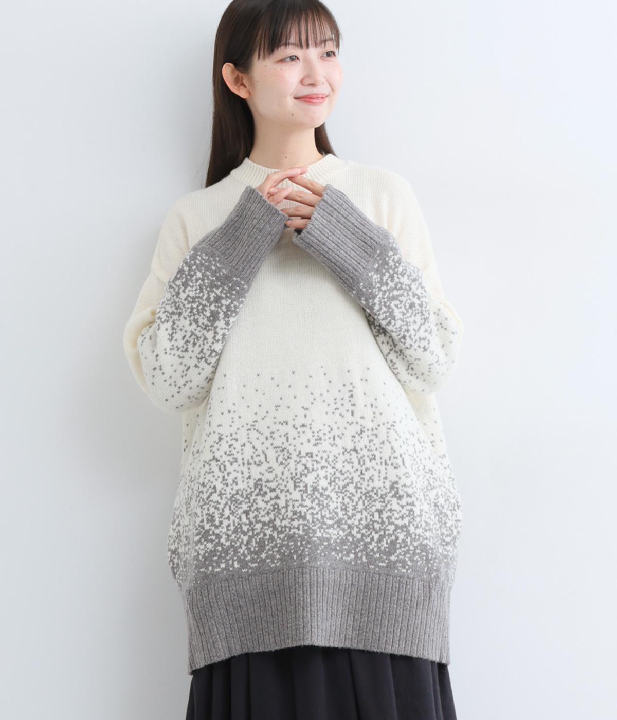 ウール混グラデーションロングニット(ホワイトグレー-F)