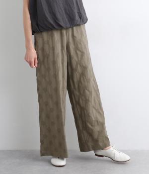 日本製コットンリネンドットジャカードワイドパンツ(カーキ-ONESIZE)
