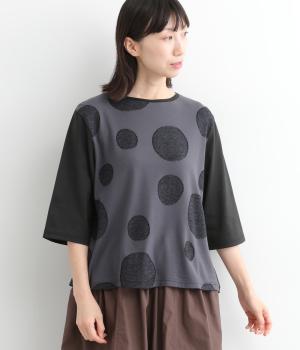 コットンリネンサークルインターシャ6分袖ワイドTシャツ