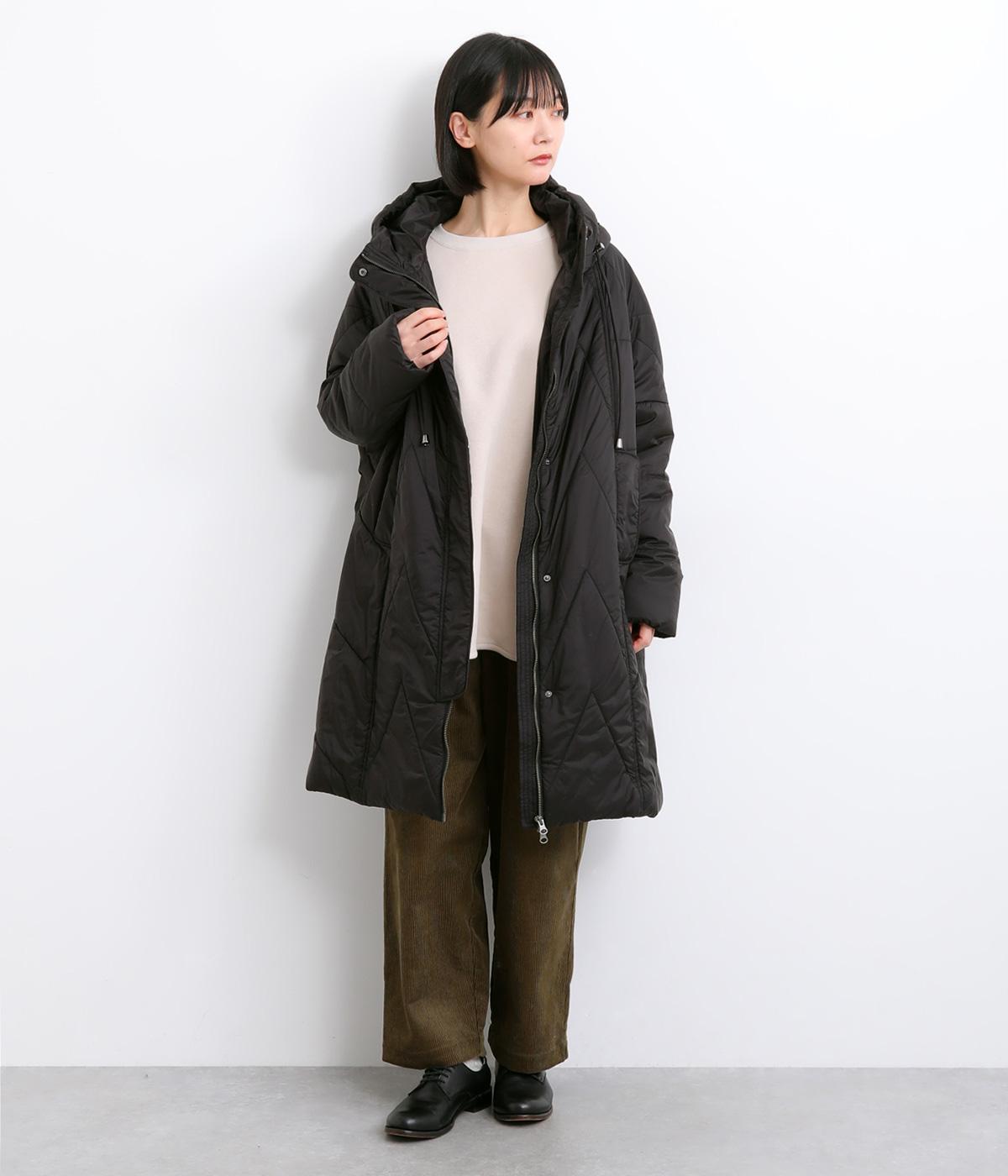 ナイロンシャンブレーキルトビッグコートフーディ(ブラック-F)