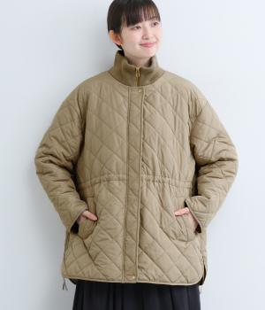 リブネックキルティングジャケット(カーキベージュ-F)