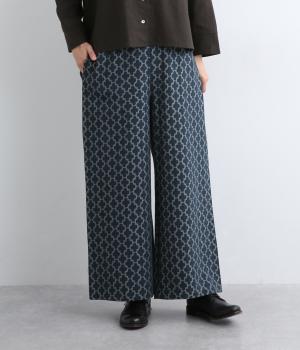 【La La que sera 】デニムジャカードセミワイドパンツ(インディゴベース-F)