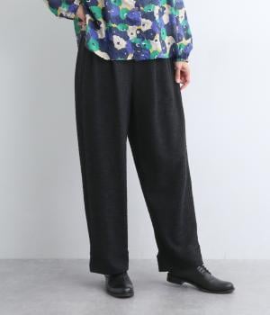 ツイードインレイ×バスクポンチタックテーパードパンツ(ブラック-F)