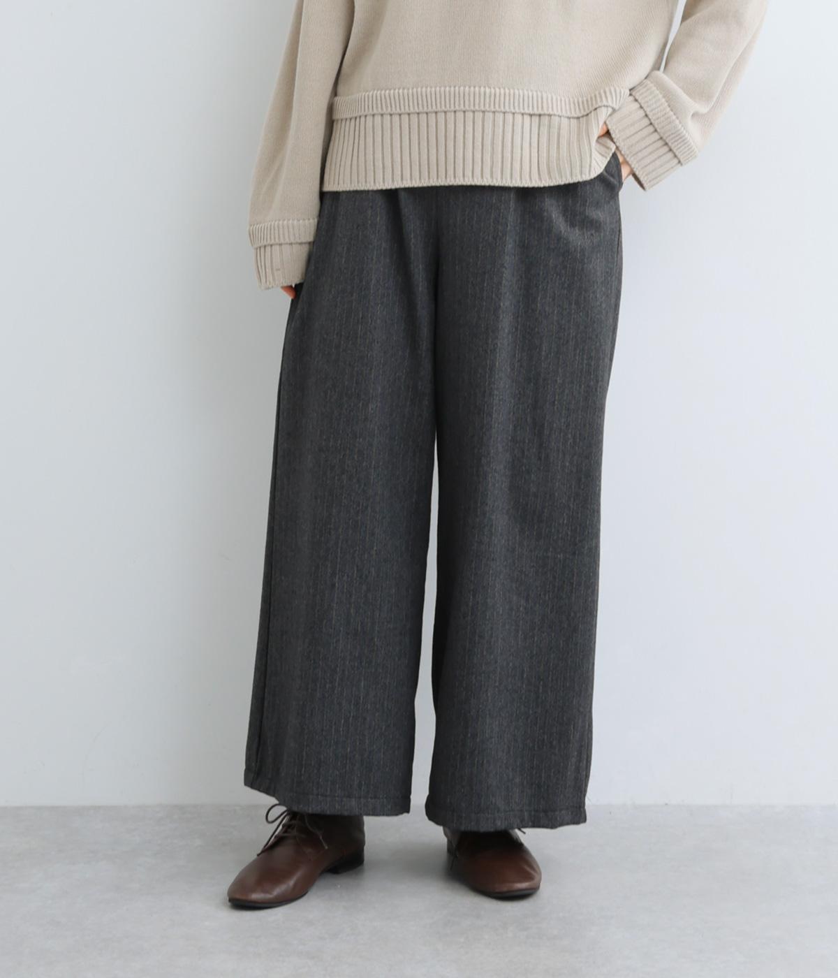 【LaLa que sera】ウールヘリンボーンセミワイドパンツ(チャコール-F)