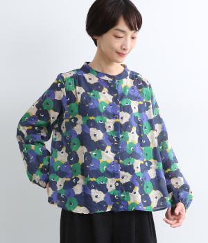 【La La que sera 】コットンレーヨンフラワープリントブラウス