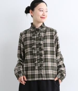 【La La que sera 】チェックネルフリルブラウス