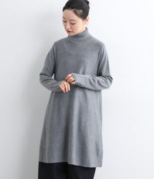 タートルネックニットフレアチュニック(グレー-F)