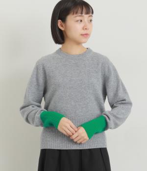 ウール　配色スリーブ　ニットプルオーバー