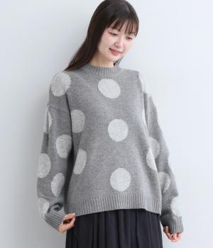 ウール混　ドットニットプルオーバー(チャコール×ライトグレー-F)