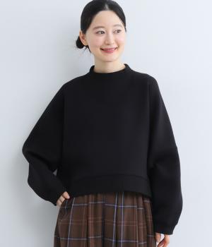 ドルマンワイド首元袖裾リブダンボールニット(ブラック-F)