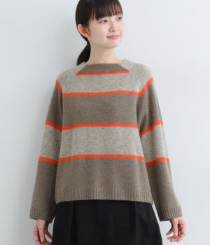 ヤク1００％ニット　ボーダープルオーバー