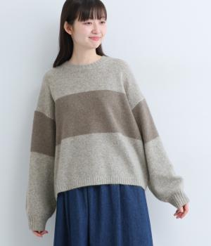 ヤク1００％ニット　ワイドライン入りプルオーバー