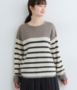 ヤク1００％ニット　マリンボーダープルオーバー