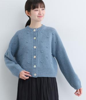 ウールポップコーンニットカーディガン(ブルー-F)