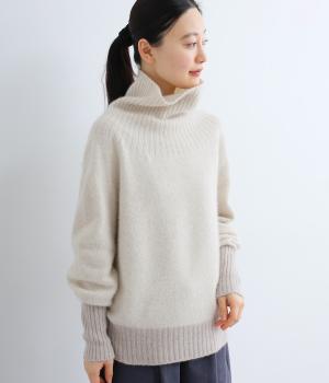 タートルネックニット配色プルオーバー(杢グレージュ-F)