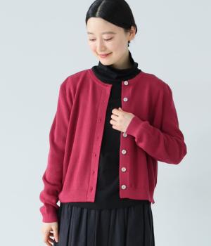 両サイド裾リブスリット入りニットカーディガン(チェリー-F)