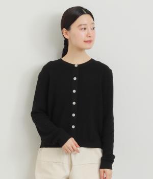 両サイド裾リブスリット入りニットカーディガン(ブラック-F)