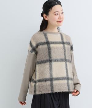 日本製モヘアシャギービッグチェックMIPポンチプルオーバー(ベージュチェック-F)