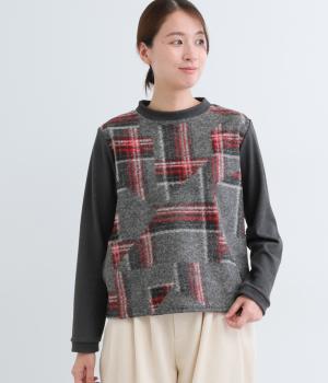 日本製パッチワークチェックジャカードMIPポンチプルオーバー(チャコール-F)