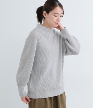 日本製ミックスウール畦ホールガーメントバックスリットプルオーバー(シルバー杢-F)