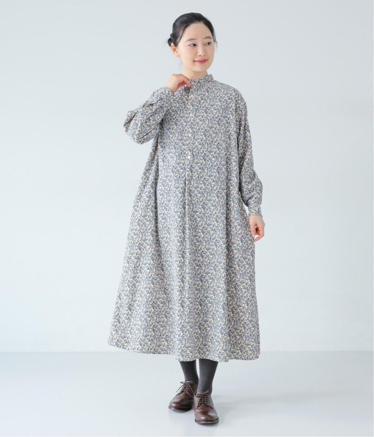 『Vintage Orchard』スタンドカラーAラインシャツワンピース(アイボリー-0)