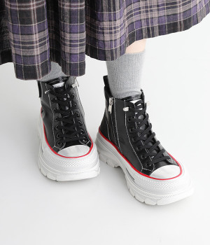 タンクソールサイドジップ　ハイカットスニーカー(ブラック-230)