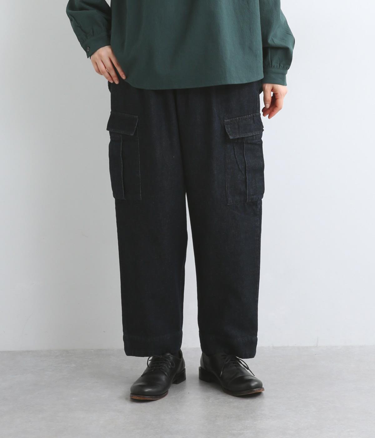 コットンポリエステルデニムカーゴパンツ(インディゴネイビー-F)