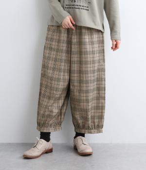 グレンチェック裾ギャザーパンツ