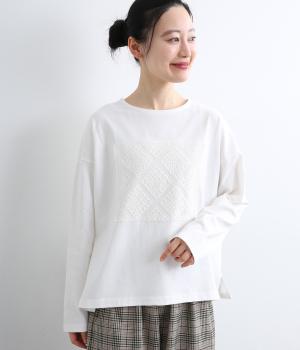 コットン天竺レースパッチワークプルオーバー(オフ-F)