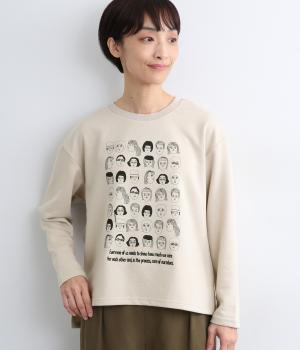 裏毛いろいろフェイスプルオーバー(ベージュ-F)