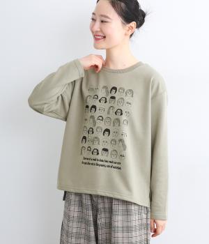 裏毛いろいろフェイスプルオーバー(モスグリーン-F)