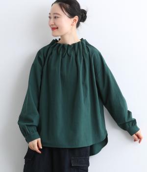 コットン襟タックブラウス(グリーン-F)
