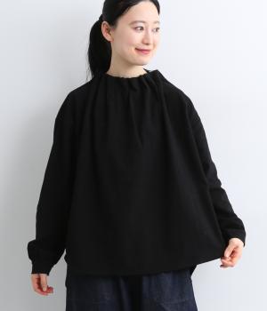 コットン襟タックブラウス(クロ-F)