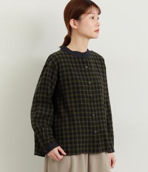 コットンチェックちびハイネックブラウス