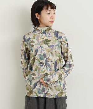 水彩フラワー袖ギャザータートル