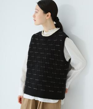 格子柄ニットベスト(クロ-F)