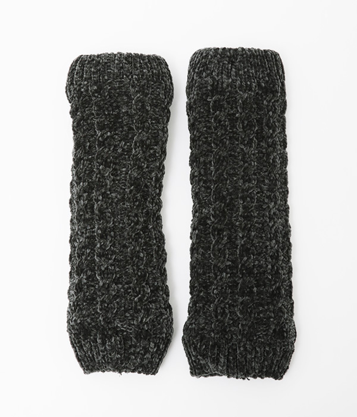 内ボア ケーブル編みレッグウォーマー(ダークグレー-ONESIZE)