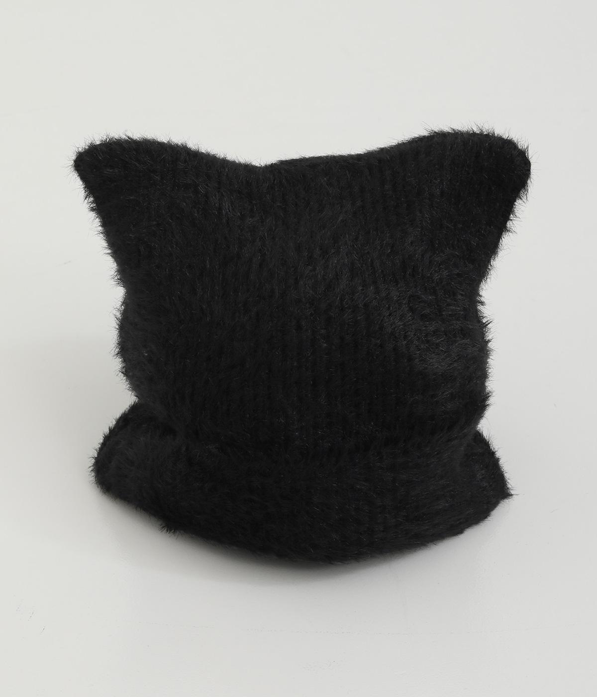猫耳シャギーニットキャップ(ブラック-F)