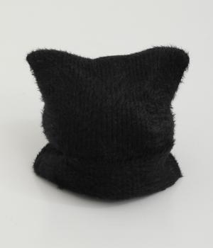 猫耳シャギーニットキャップ(ブラック-F)