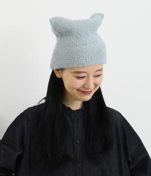 猫耳シャギーニットキャップ(ライトグレー-F)
