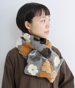 立体フラワーモチーフティペット(グレー-F)